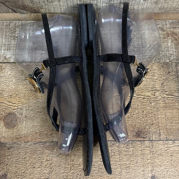Tory Burch Ali Slingback Sandals Black Patent Leather Gold Logo Size 8 - Picture 4 of 9